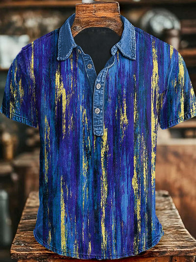 Art Gradient Print Casual Short Sleeve Polo Shirt