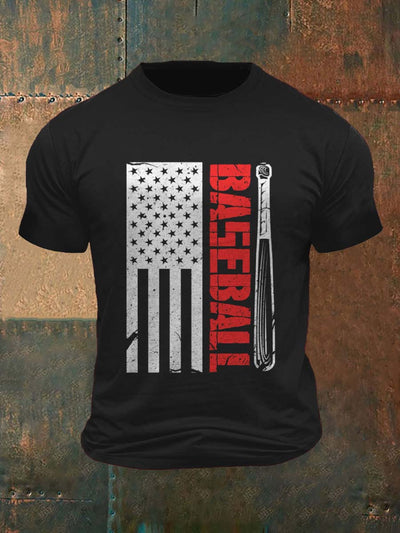 Flag Baseball Print Casual Short Sleeve T-Shirt