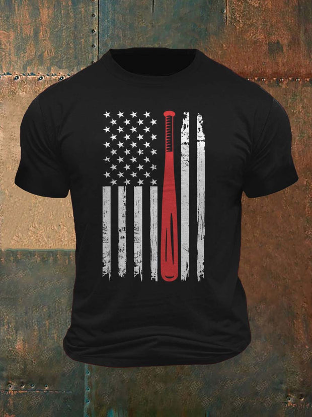 Flag Baseball Print Casual Short Sleeve T-Shirt
