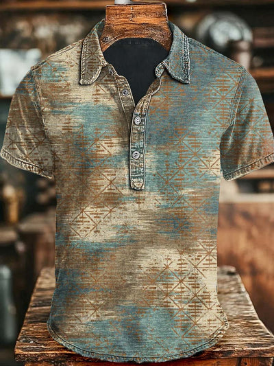 Vintage Floral Gradient Print Casual Short Sleeve Polo Shirt