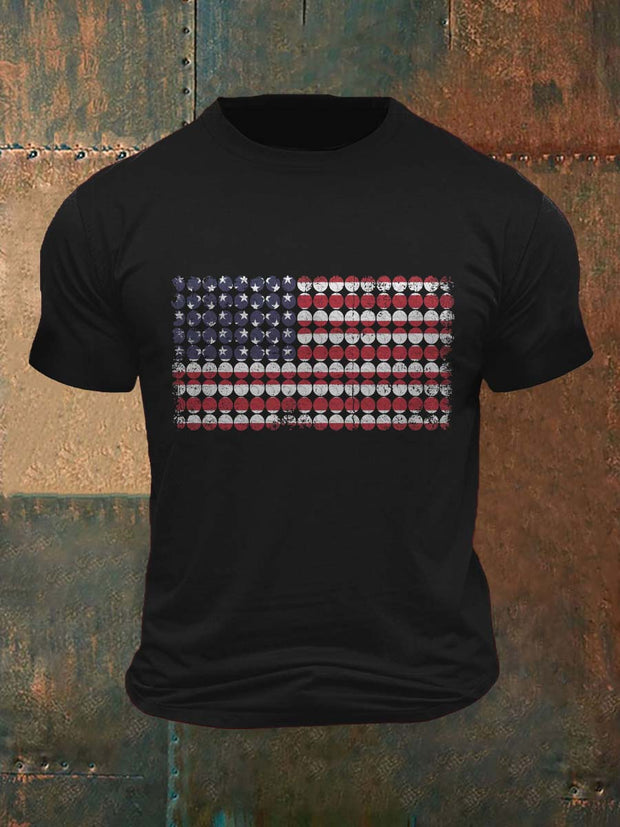 Flag Baseball Print Casual Short Sleeve T-Shirt