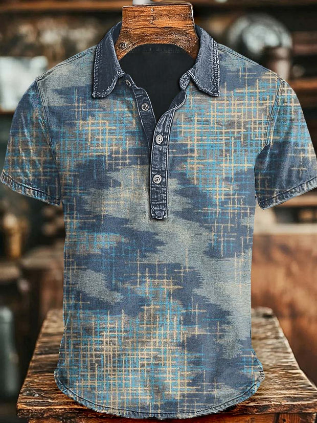 Retro Irregular Print Casual Short Sleeve Polo Shirt