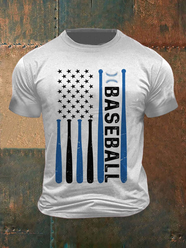 Flag Baseball Print Casual Short Sleeve T-Shirt