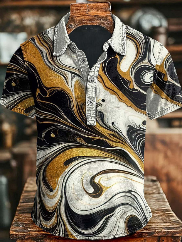 Abstract Rendering Quicksand Print Casual Short Sleeve Polo Shirt