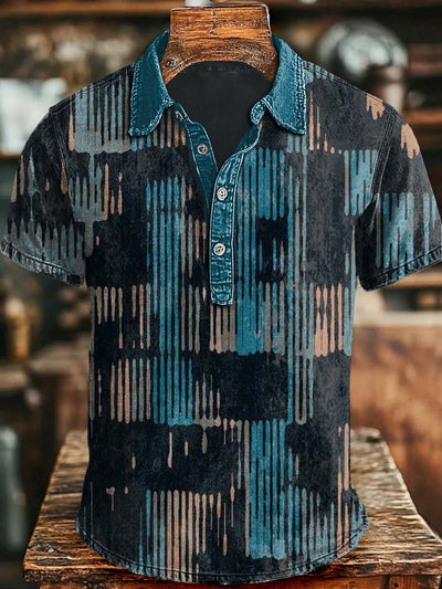 Abstract Stripe Print Casual Short Sleeve Polo Shirt