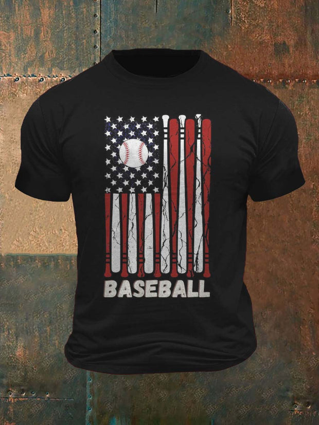 Flag Baseball Print Casual Short Sleeve T-Shirt