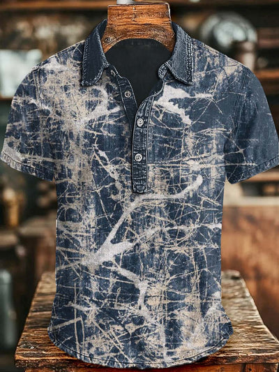 Abstract Tree Branch Print Casual Short Sleeve Polo Shirt