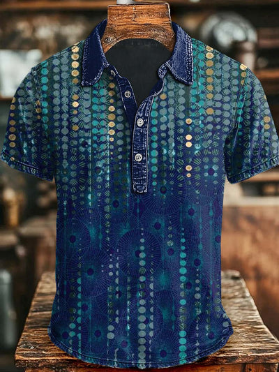 Gradient Polka Dot Floral Print Casual Short Sleeve Polo Shirt