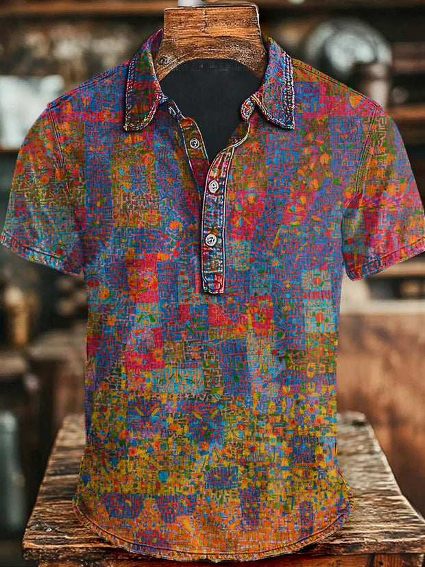 Colorful Abstract Painting Print Casual Short Sleeve Polo Shirt