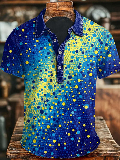 Abstract Gradient Art Print Short Sleeve Polo Shirt
