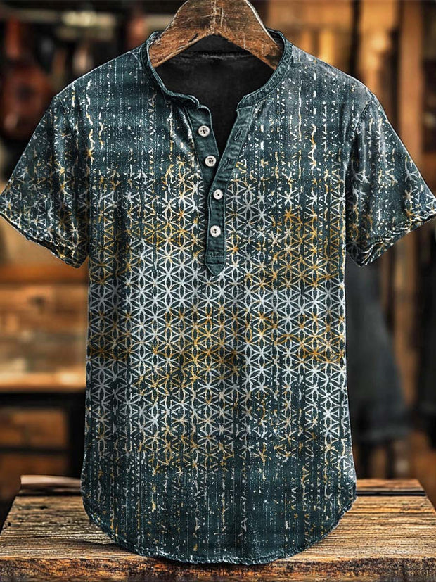 Vintage Aged Gradient Print Short Sleeve Polo Shirt
