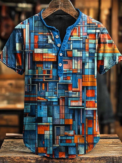 Colorful Irregular Geometric Print Short Sleeve Polo Shirt