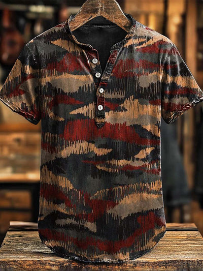 Vintage Aged Printed Short Sleeve Polo Shirt