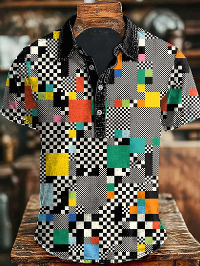 Mosaic Art Print Short Sleeve Polo Shirt