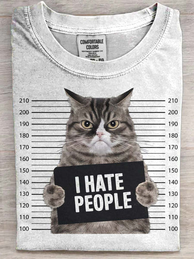 Prison Cat Print Casual Short Sleeve T-Shirt