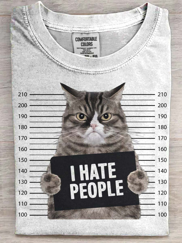 Prison Cat Print Casual Short Sleeve T-Shirt