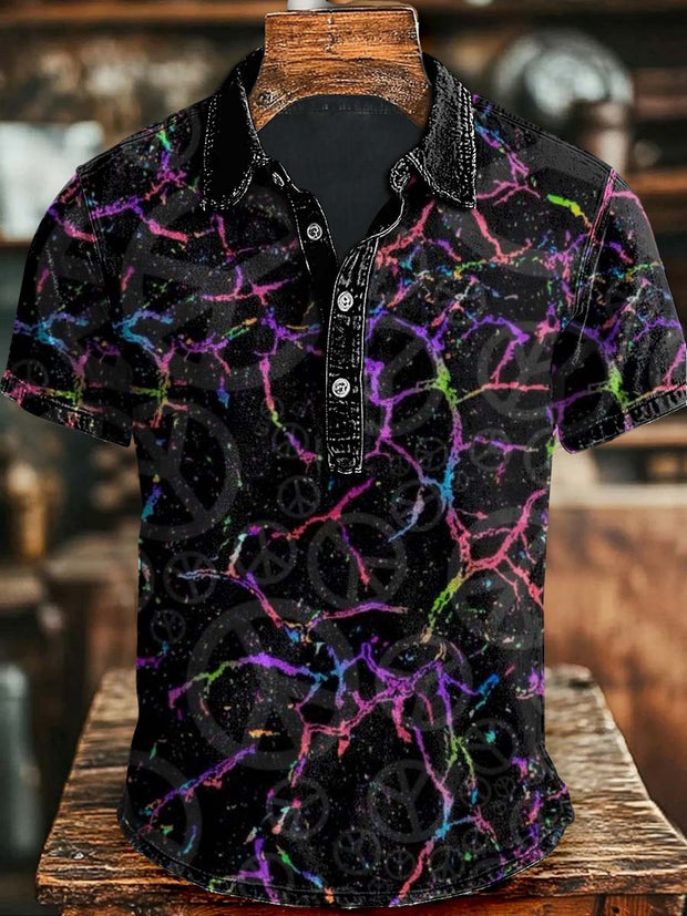 Lightning Peace Print Short Sleeve Polo Shirt
