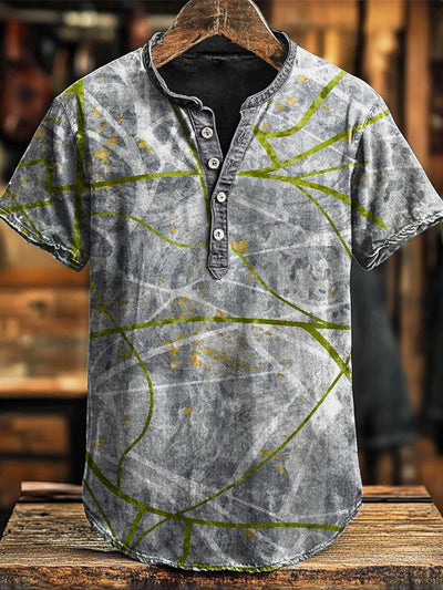Vintage Irregular Stripe Print Short Sleeve Polo Shirt