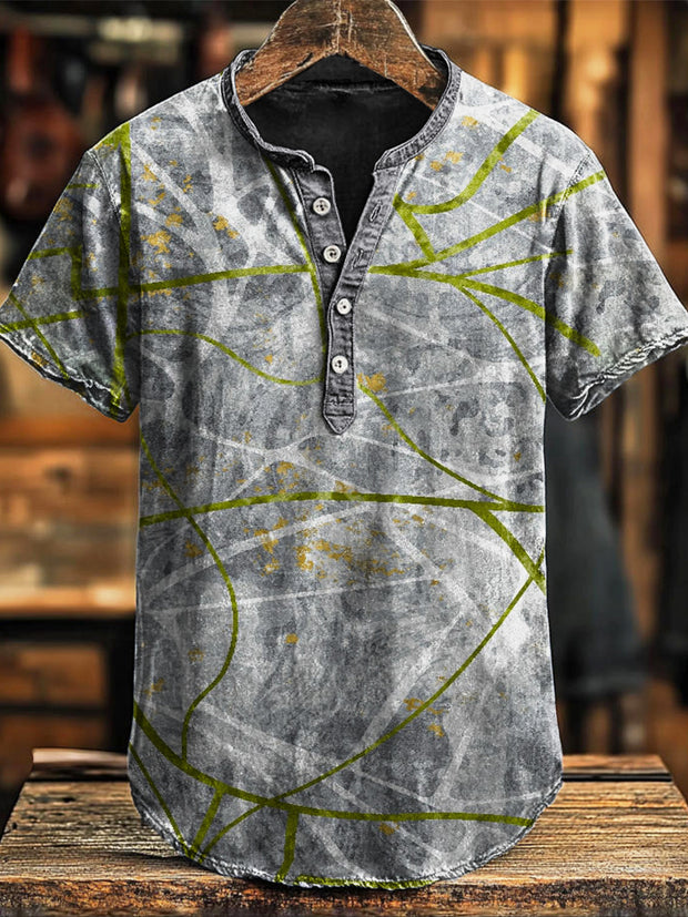 Vintage Irregular Stripe Print Short Sleeve Polo Shirt