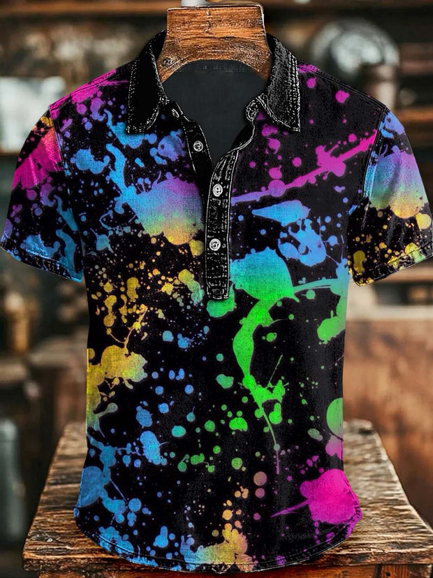 Colorful Ink Art Print Short Sleeve Polo Shirt