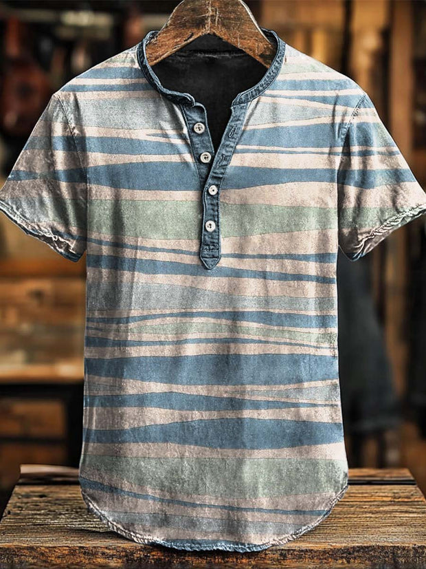 Irregular Stripe Print Short Sleeve Polo Shirt