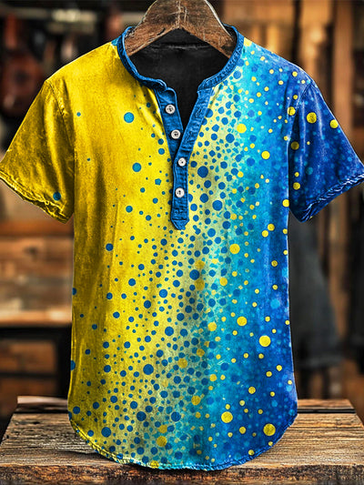 Art Gradient Patchwork Print Short Sleeve Polo Shirt