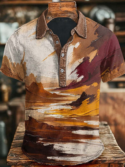 Desert Art Print Short Sleeve Polo Shirt