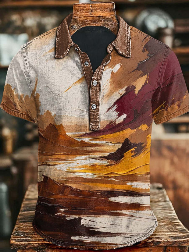 Desert Art Print Short Sleeve Polo Shirt