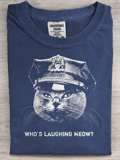 Funny Who's Laughing Meow Printed Casual Short Sleeve T-Shirt