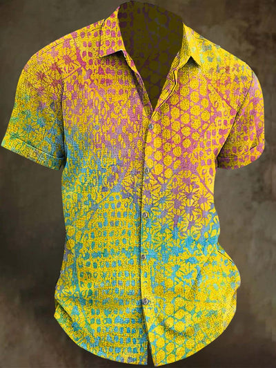 Gradient Floral Print Casual Short Sleeve Shirt