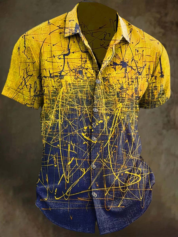 Gradient Pigment Ink Splash Print Casual Short Sleeve Shirt