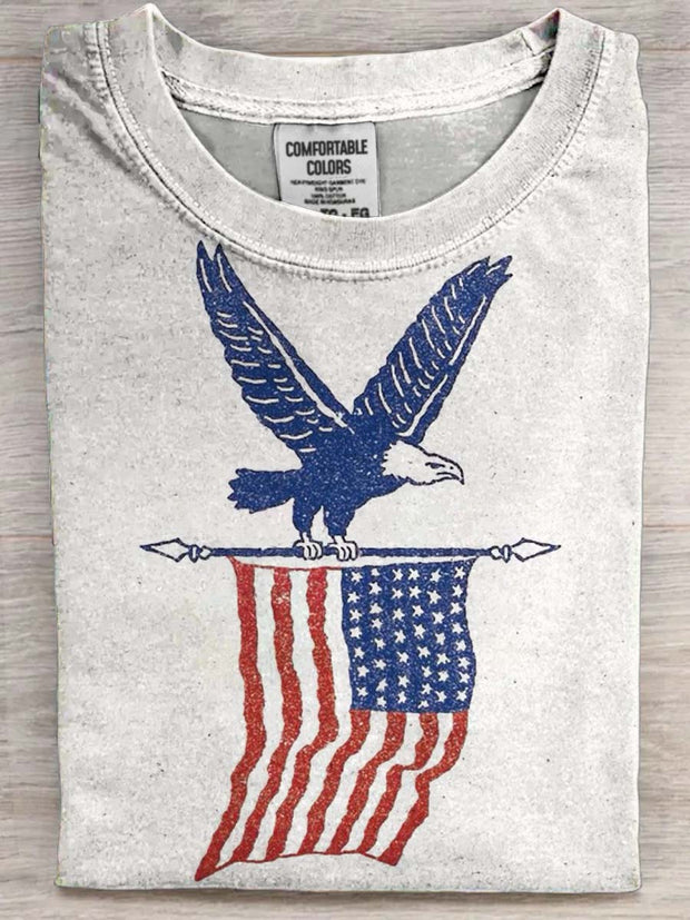 American Flag Eagle Print Casual Short Sleeve T-Shirt