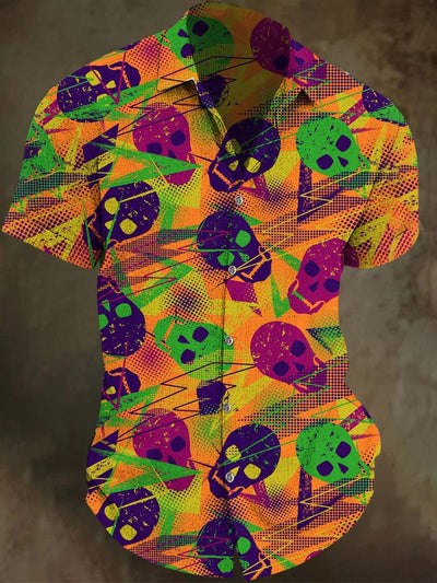 Abstract Colorful Skull Print Casual Short Sleeve Shirt