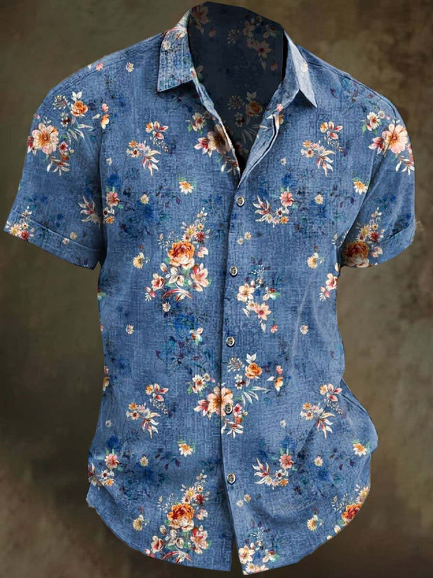 Vintage Floral Print Casual Short Sleeve Shirt