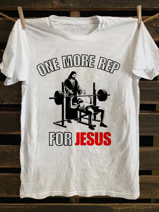 Funny One More Time For Jesus Printed Casual Short Sleeve T-Shirt