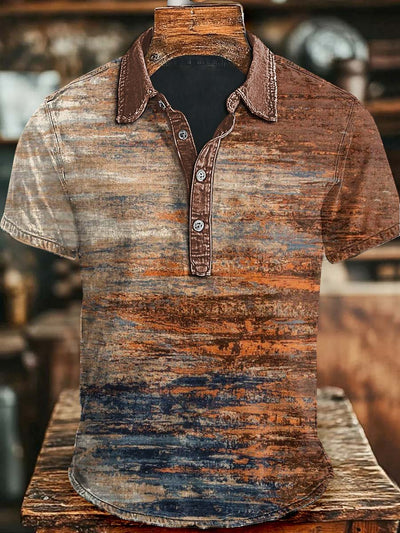 Vintage Gradient Print Casual Short Sleeve Polo Shirt