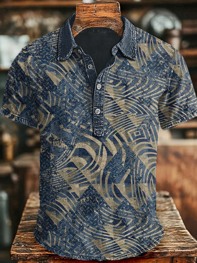 Abstract Geometric Line Print Casual Short Sleeve Polo Shirt