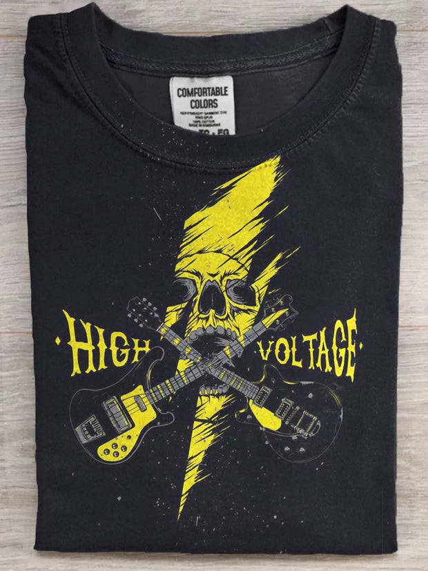 Guitar Skull Print Casual Short Sleeve T-Shirt