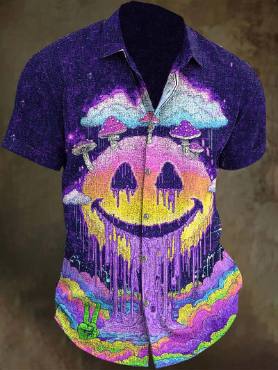 Abstract Smiley Print Casual Short Sleeve Shirt