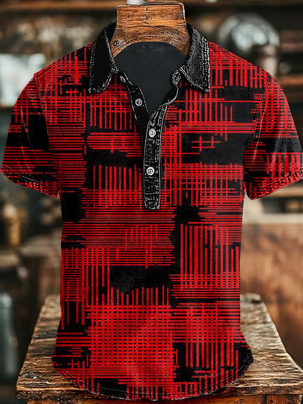 Irregular Stripe Printed Casual Short Sleeve Polo Shirt