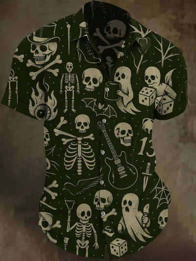 Vintage Skull Ghost Print Casual Short Sleeve Shirt