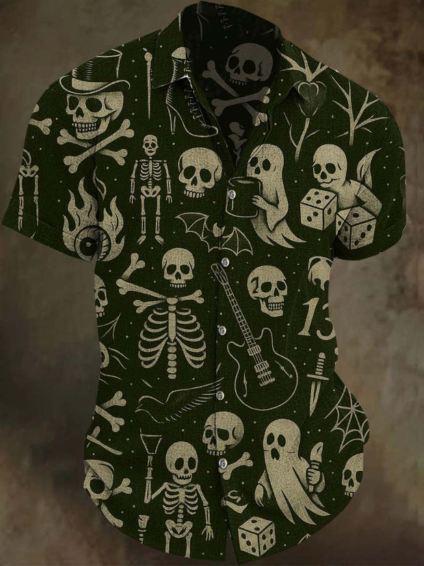 Vintage Skull Ghost Print Casual Short Sleeve Shirt