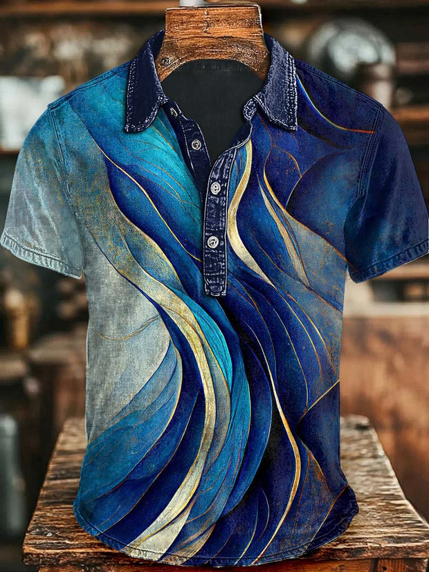 Abstract Line Print Casual Short Sleeve Polo Shirt