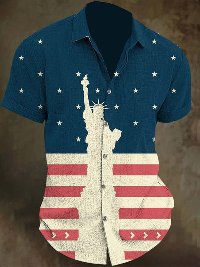 Statue of Liberty Print Casual Short Sleeve Shirt