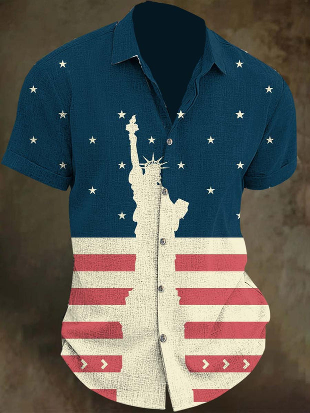 Statue of Liberty Print Casual Short Sleeve Shirt