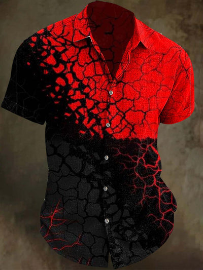 Patchwork Gradient Texture Print Casual Short Sleeve Shirt