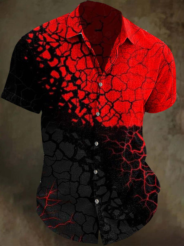 Patchwork Gradient Texture Print Casual Short Sleeve Shirt