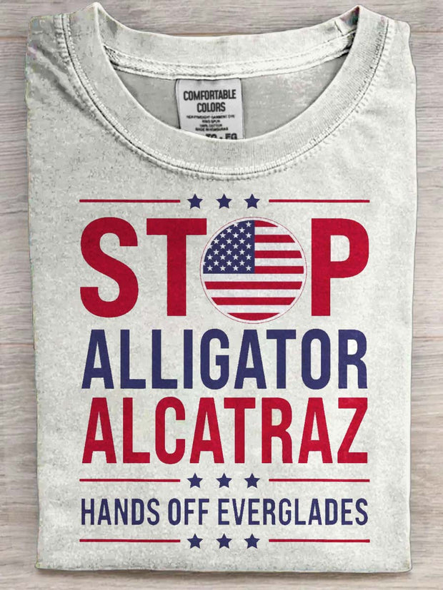 Stop Crocodile Alcatraz Print Casual Short Sleeve T-Shirt