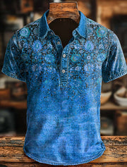 Retro Ethnic Art Print Casaul Short SLeeve Polo Shirt