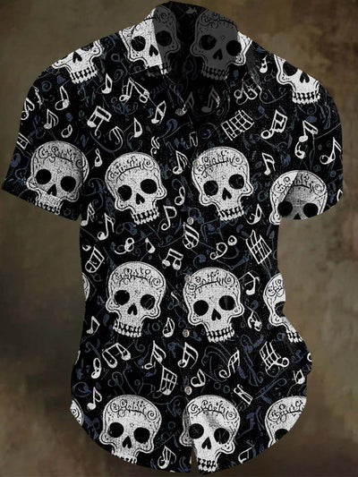Notes Skull Print Casual Short Sleeve Shirt